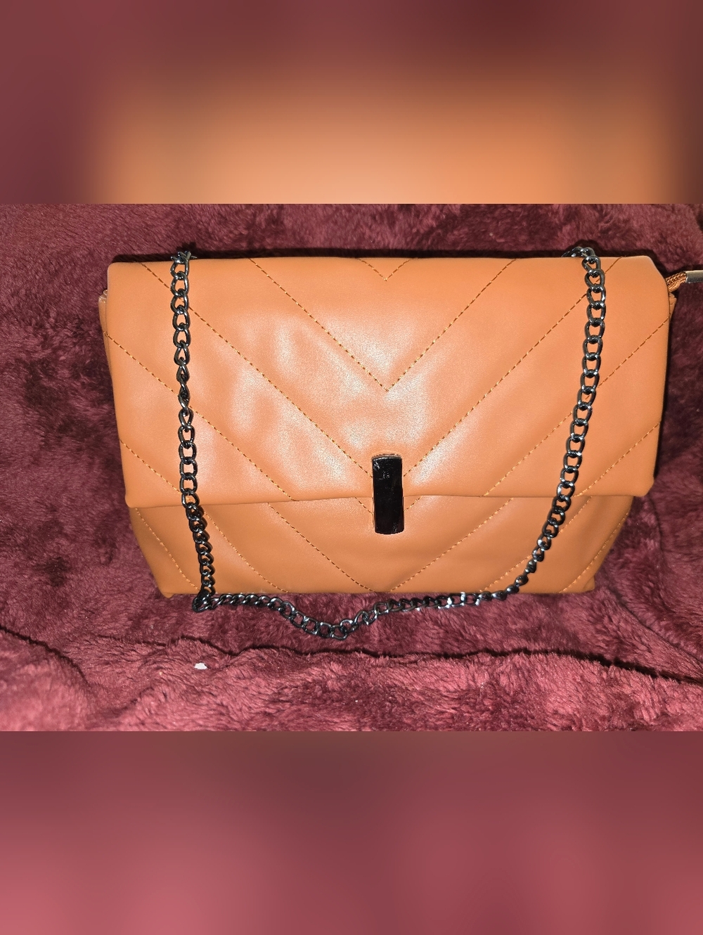 Carmel Color Quilted Faux Leather Shoulder Bag. EUC